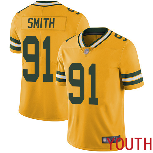 Green Bay Packers Limited Gold Youth #91 Smith Preston Jersey Nike NFL Rush Vapor Untouchable->youth nfl jersey->Youth Jersey
